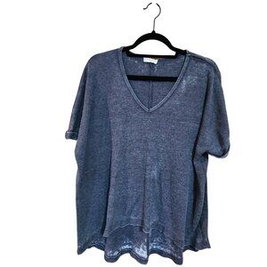 Chrysanthemum Oversized Blue V-Neck Knit Top Women’s L Lightweight Semi-Sheer